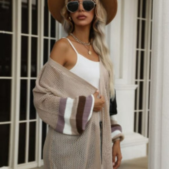 Contrasting Hollow Knit Cardigan - Picture 2 of 3